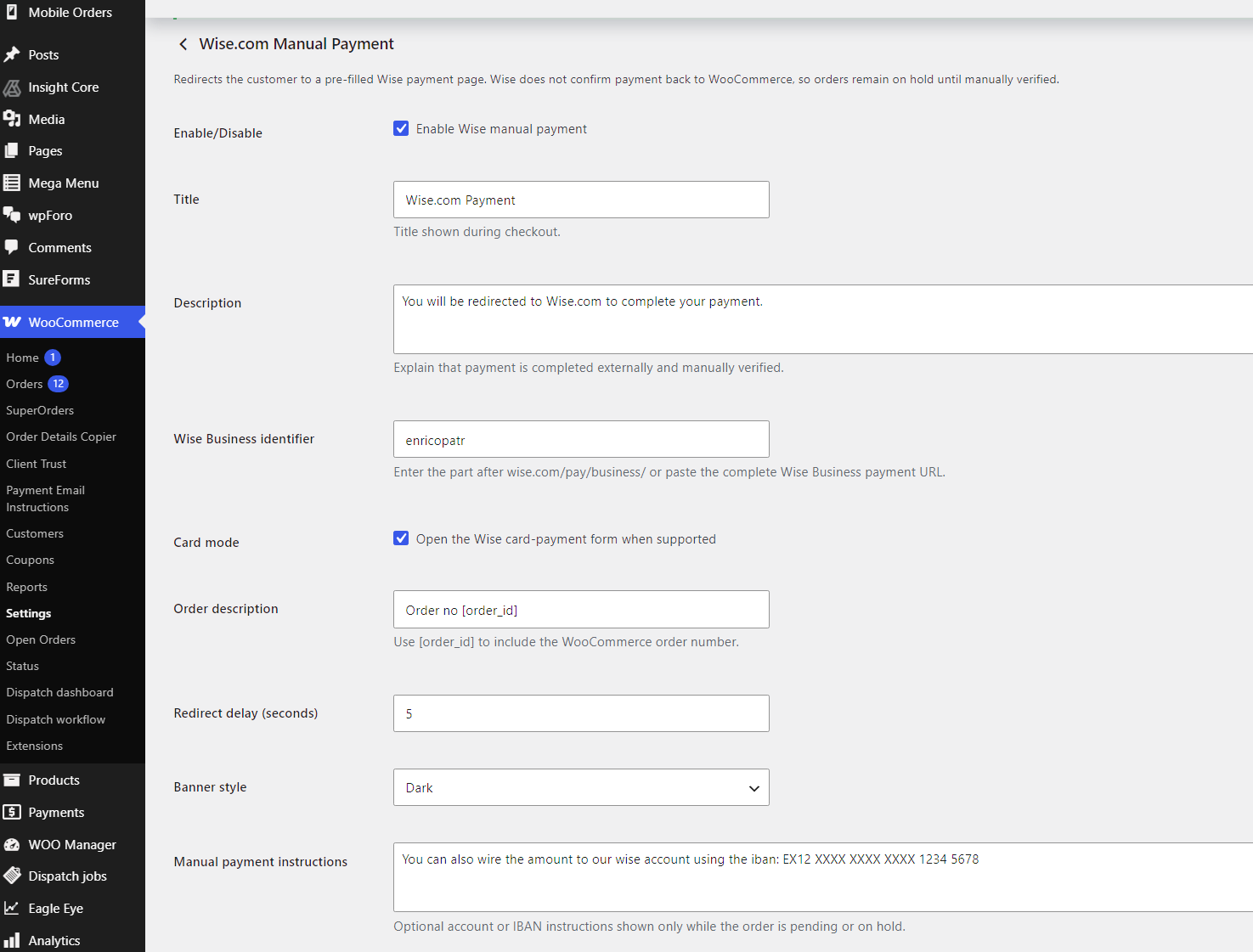 Wise Payment Gateway for Woocommerce